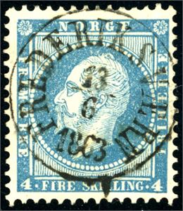4. 4 skilling Oscar, fullstemplet "Frederiksværn 13.6.1863" (VF).