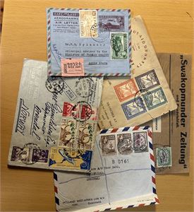 BREV/FDC Brev fra Etiopia, FDC Zanzibar 1944, avisomslag SWA 1935 og brev Gold Coast og Egypt