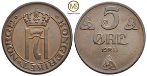 5 øre 1911 Haakon VII. Kv.0/01