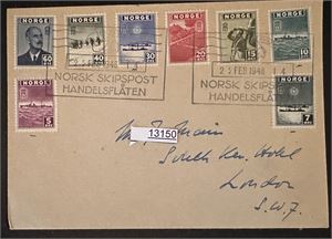 NORSK SKIPSPOST HANDELSFLÅTEN 22 FEB 1946 14 Pent brev stemplet   til London