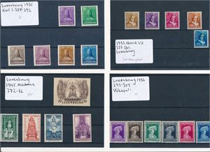 LUXEMBOURG x/xx Mi 252-6, 284-89 og 296-301, 3 hengslede serier Caritas. 1932 med syrehengsler (€ 310 for xx). Medfølger Mi 382-6 xx (€ 4)