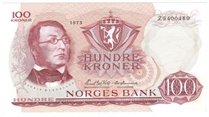 100 kroner 1973 Z.5406480. 5-million erstatningsseddel. Kv.0/01