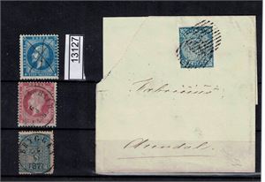 Nk 1 på klipp, Nk 4 blekkannulert, Nk 5 "FREDERIKSHALD" og Nk 14 "BRYGGEN 29-11-187?"