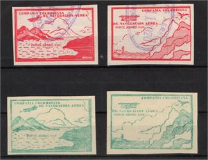 KOLOMBIA 1920 Mi 10-14 Compania Colombiana de Navigacion Aerea, 10c * signerat, kpl serie */o. (Mi € 370)