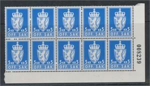 TM 136-137 10-blokker m/marg av begge 5kr TM **  (Verdi 2500.-)