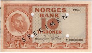 10 kroner 1954 X.0000000. Specimen. Kv.0/01