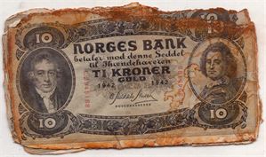 10 kroner 1942 C. 7 stk. i serie. fra hurtigskipet "Bodø"