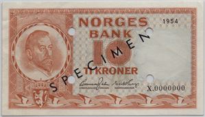 10 kroner 1954 X.0000000 Specimen. Kv.01