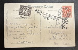 GB Pent kort stemplet "JERSEY 11 SP 20". Satt i porto med 2d.