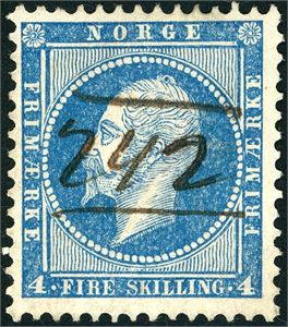 4. 4 skilling Oscar, anert med håndskrevet nummer "242" (Ringsager, HE) med en horisontal strek over og under tallet.