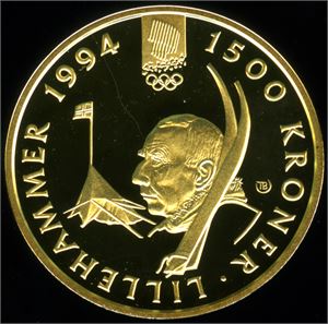 1500 kroner OL 1994 i gull. Mynt nr 4 1993, Polarekspedisjoner. (16.96/.917). 0
