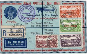 NYA ZEALAND 1934, Rek försändelse med 1:a flyg New Zealand-New Guinea