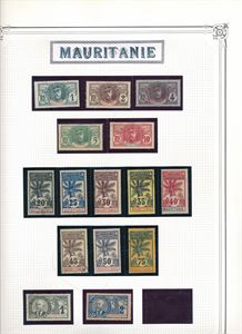 MAURITANIA xx/x 1906-44 komplett samling på Yvert ark ex 1906 5Fr. 4 merker brukt. Priset av Kaarvang for noen år siden (€ 800)