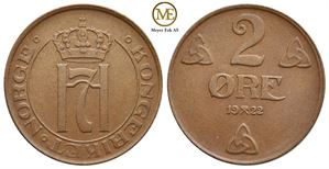 2 øre 1922 Haakon VII. Kv.0