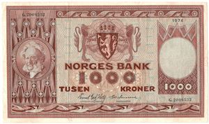 1000 kroner 1974 G.2008532 erstatningsseddel. Kv.1/1+