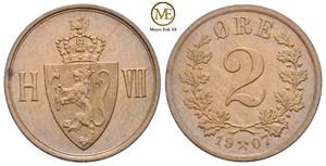 2 øre 1907 Haakon VII. Kv.0