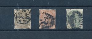 GB o SG 160 plate 17 med perfin, SG 163 plate 13 og SG 193 (£ 460)