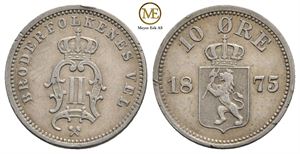 10 øre 1875 Oscar II. Kv.1+