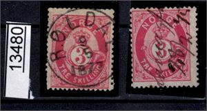 Nk 18 o. Prakt/lux "RØLDAL 9-5-1877" med taggemangler nede til venstre + et håndannulert merke som muligens kan tydes (se foto)