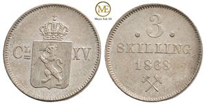 3 skilling 1868 Carl XV. Kv.0