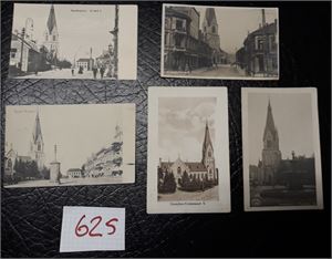 KRISTIANSAND 5 kort som alle viser Domkirken. Et er ubrukt. Også 3 kort fra Ravnedalen, et i farger