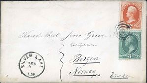 USA 1 brev scott 157 og 178 på pent brev til Norge fra Silver lake ca 1875