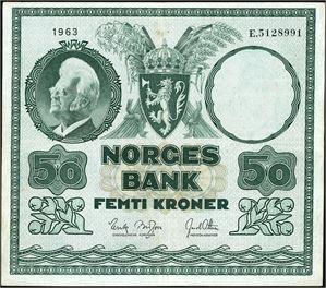 50 kr 1963, serie E.5128991. 1-
