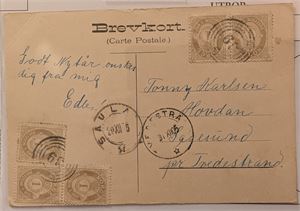 OMNEFOSSEN (TE), firerings nr. stpl. "39" på nyttårskort. Sidestemplet Sauland i 1905.