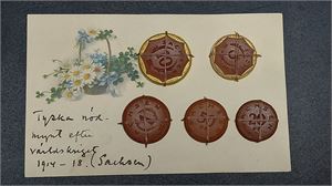 SACHSEN Notgeld-mynt i porslin  5pf-10m vackert monterade på ett kort.