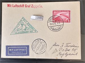 REICH-ZEPPELIN Kort ISLANDFAHRT 1931 med 1Mark. Ankomst "REYKJAVIK 1.VII.31"