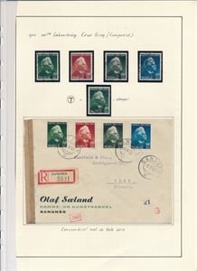 Nk 314-17 Grieg pent rek sensurbrev til Sveits stemplet "SANDNES 8-9-43" + stemplet serie og 10øre med T-stempel