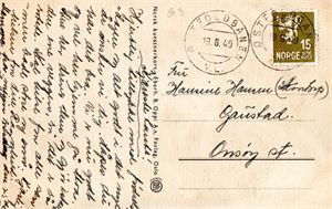 Postkort stemplet Østfoldbanen