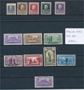 ITALIA x Mi 263-67, 362-68 og 391-407, 3 serier 1927-32. Påsatt katalogverdier, antagelig etter AFA uredusert for hengsler (€ 160)