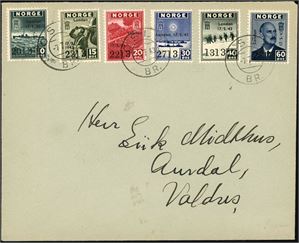 333/38. Londonmerkene med overtrykk i komplett serie på konvolutt, stemplet illegalt  "Oslo 7.7.1943".