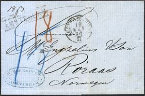 6 ufrankerte brev fra perioden 1859 til 1879, hvor 4 er sendt fra Nederland til Norge og 2 motsatt vei.