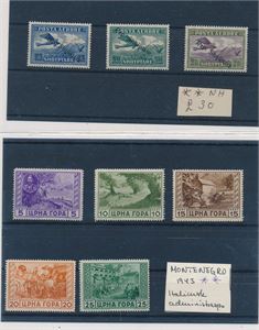 ALBANIA xx Mi 146-7 og 149, 3 luftpost (€ 47). Medfølger Italiensk okkupasjon Montenegro Mi 52-56 (€ 15)