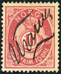 43. 10 øre 21 mm, anert med håndskrevet dampskipsnavn "Uranus".