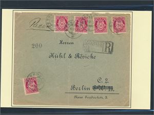 Nk 100 x5 på dobbeltvektig rekbrev stemplet "STAVANGER 10 II 13" til Berlin, Tyskland