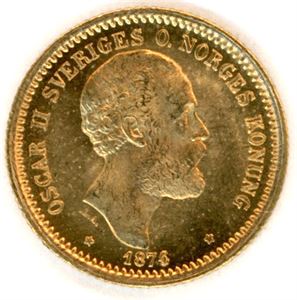 Sverige. 10 kronor 1874 i gull. (4.48/0.9). 0/01