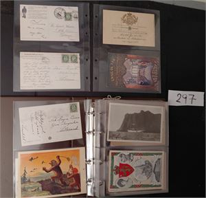 Postkort i ringperm, mest småformat, alle motiver inkl 1 polkort. Flere stedskort fra Lillesand