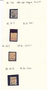 Nk 85 II, 86 I, 87 I og 92b o. Kroneprovisorier, best tagging og sentrering på Nk 86 I + 92b rettvendt stempel "KRAGERØ 22 VI 09"