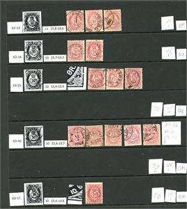 36. Ca 275 stk 10 øre skravert posthorn 1879 i innstikkalbum.