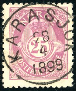 70. 25 øre grovtagget Knudsen, pent fullstemplet "Karasjok 28.4.1899".