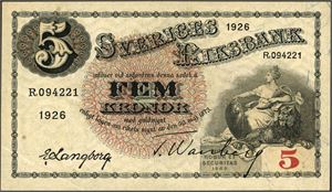 5 kronor 1926, serie R,094221. 1+/01