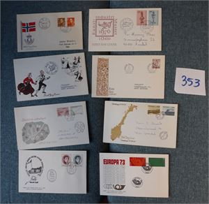 FDC Nk 461 og 468, 50 og 90øre Olav (Hk 1250) + 7 andre