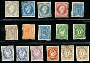 60 norske merker fra før 1910. Noen postfriske, noen ubrukte og noen med nytt lim.
