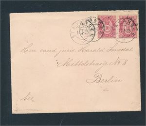 Nk 43 i par på brev stemplet "STAVANGER 14-II-85" til Berlin