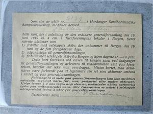 HSD - fribillett til generalforsamling 1919