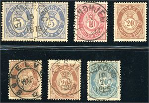 35-40. Samling Posthornmerker 1879-1884 på ca 10 ark.