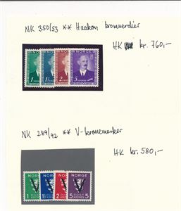 Nk 289-92 og 350-583 xx. Kroneverdier, 2 serier (Hk 1340)